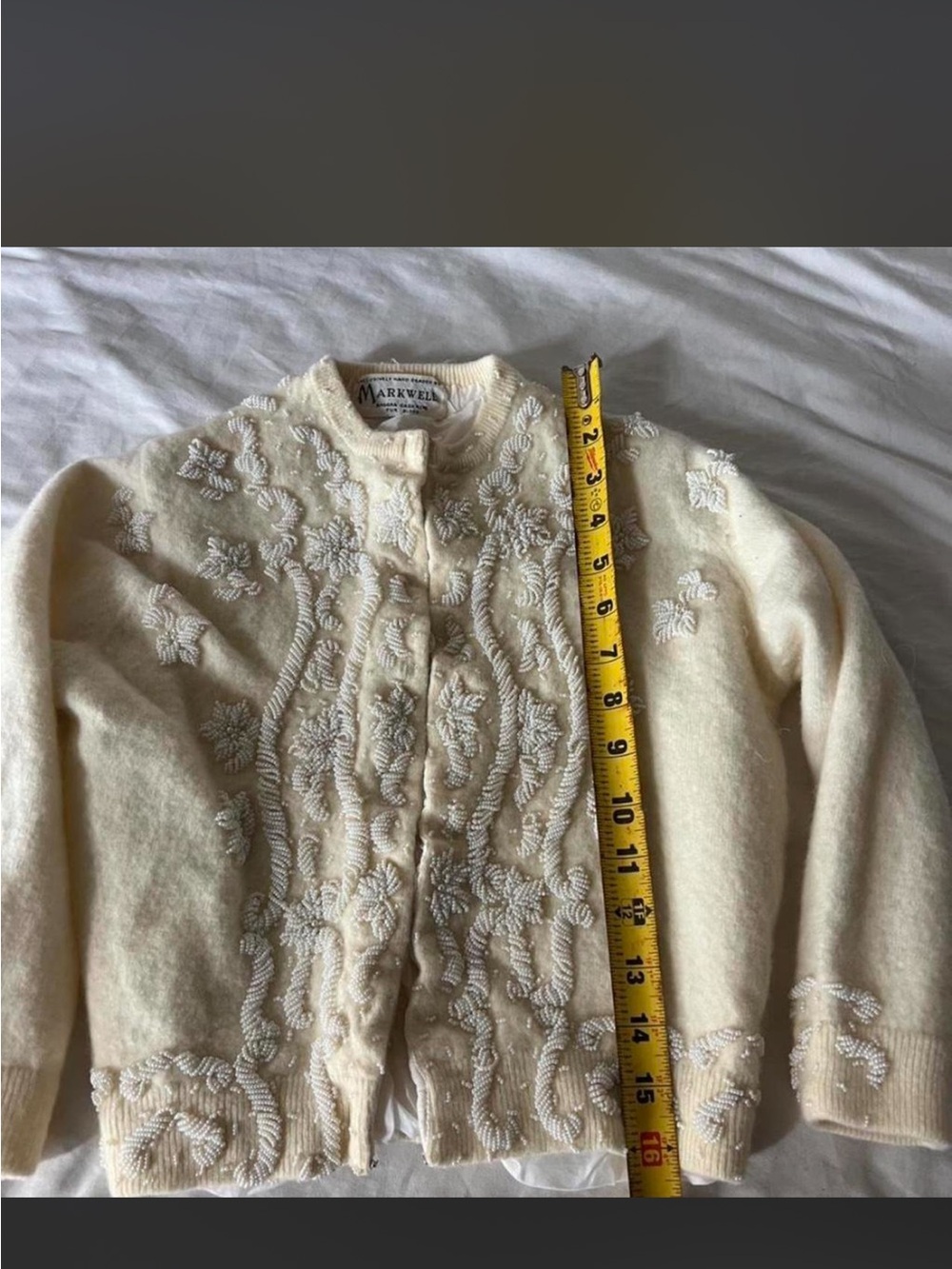 Markwell Cream Beaded Floral Cardigan